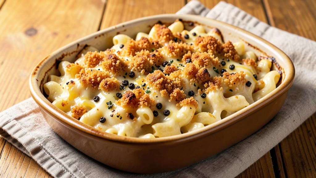 Baked Creamy Mac and Cheese Recipe with Bread Crumbs: Crispy Crown, Stretchy Cheese Rivers
