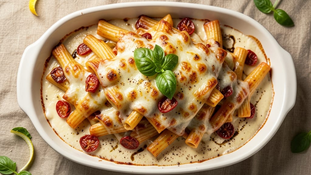 Baked Cheese Mostaccioli Recipe: Crispy Crust, Gooey Strands in One Pan