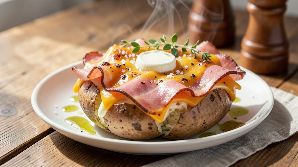 Baked Potato With Ham And Cheese Recipe: Crispy Top, Savory Layers in One Pan