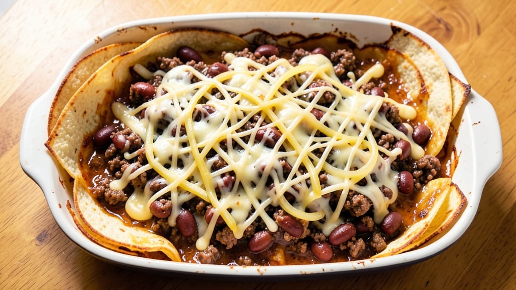 Beef and Cheese Enchilada Casserole Recipe: Crispy Tortilla Top With Gooey Cheese Rivers
