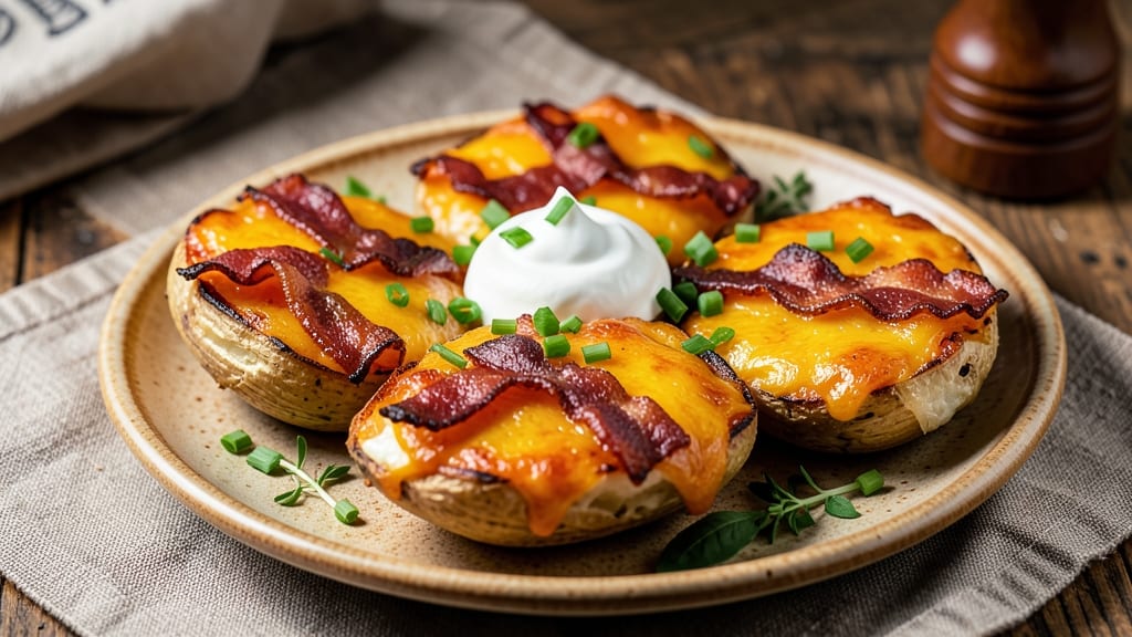 Baked Potato Skins With Cheese and Bacon Recipe: Crispy Crusts and Smoky-Sweet Cheese Pulls