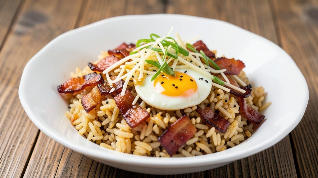 Bacon Egg and Cheese Fried Rice Recipe: Crispy Bacon Bites and Fluffy Eggs in One Pan