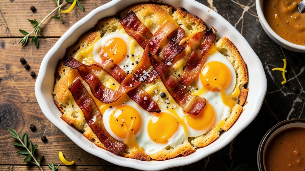 Bacon, Egg, and Cheese Biscuit Casserole Recipe: Crispy Top, Pull-Apart Cheese Rivers