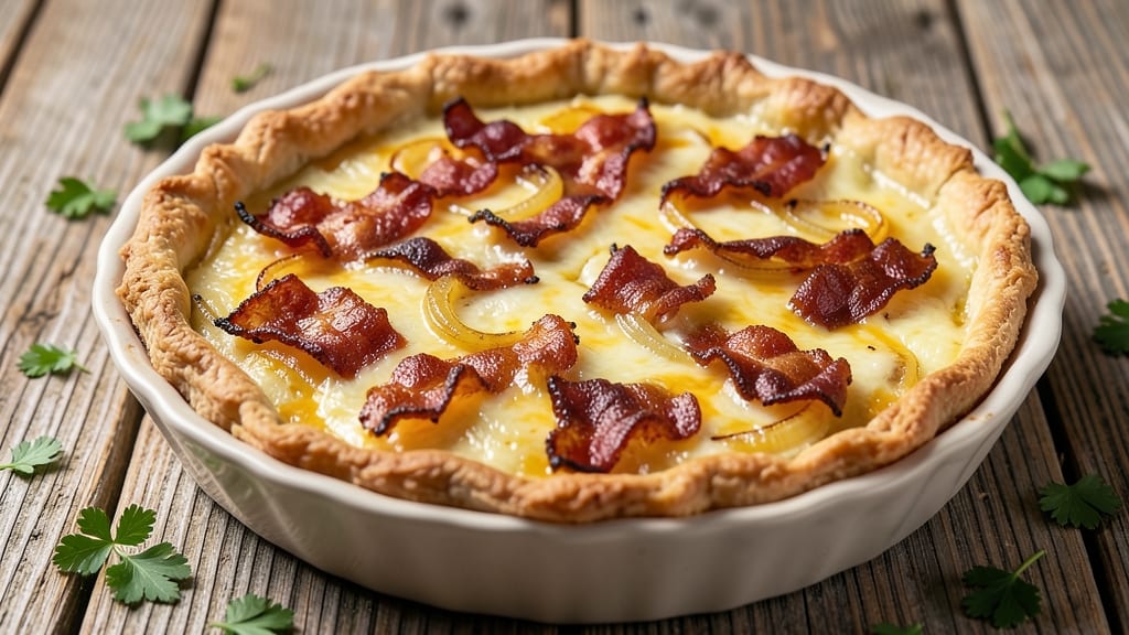 Bacon, Cheese, and Onion Quiche Recipe: Crispy Crust With Smoky, Savory Layers