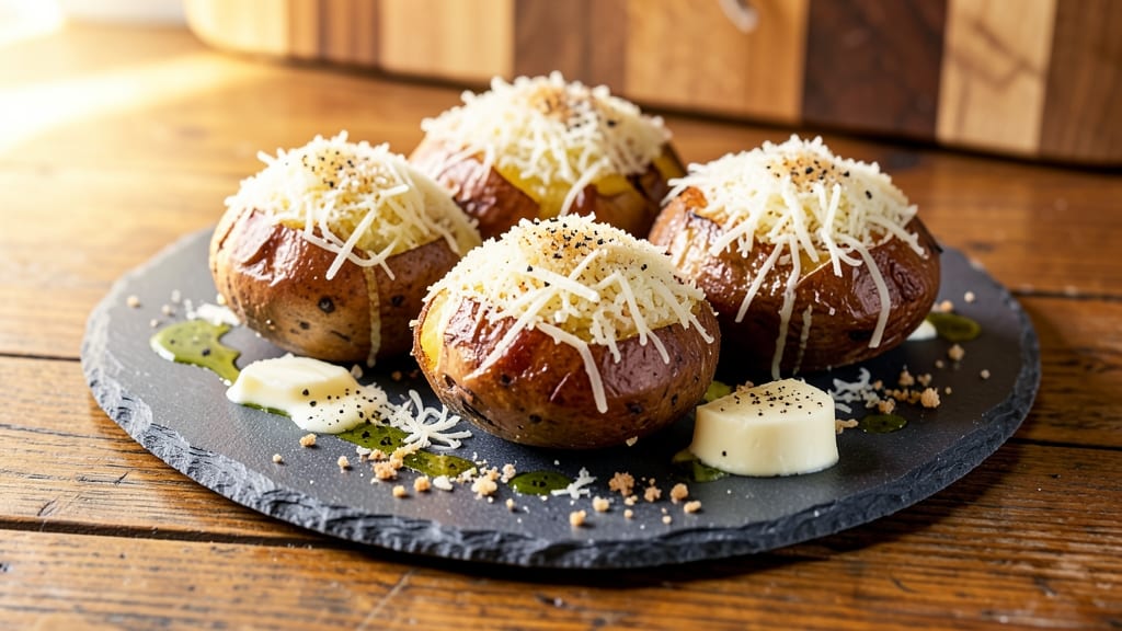 Baked Potato Parmesan Cheese Recipe: Puffed Crust With Stringy Cheese Rivers