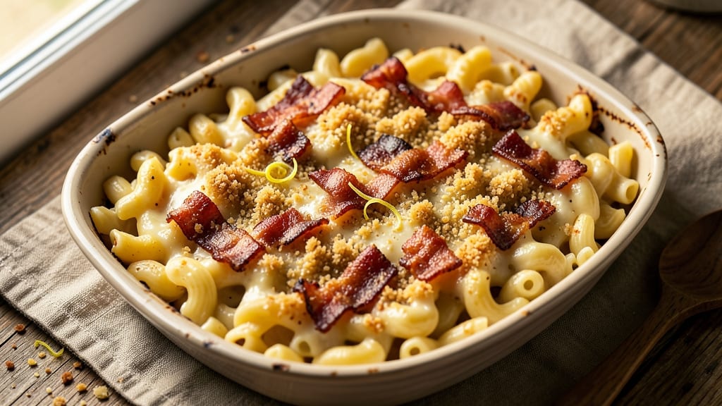 Baked Mac and Cheese Recipe with Bacon and Breadcrumbs: Crispy-Topped Crunch Meets Smoky Savory Cheese