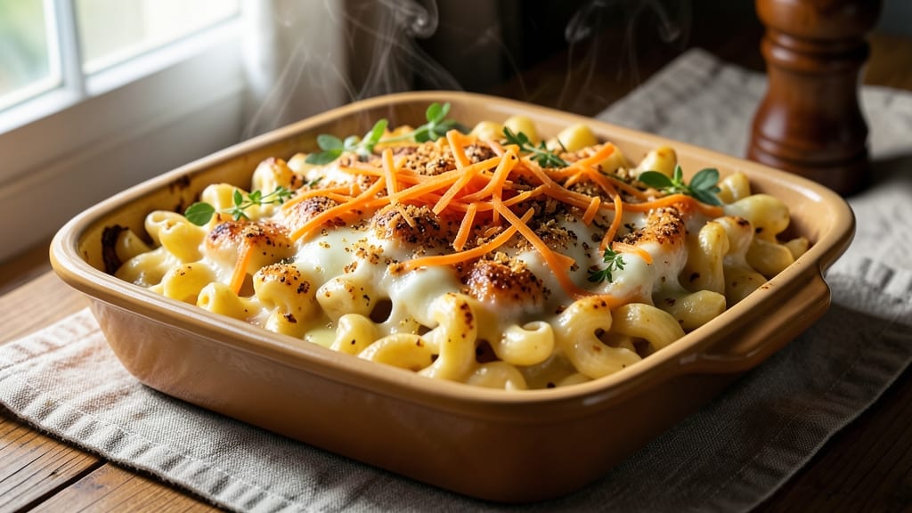 Baked Mac and Cheese Recipe with Cheddar and Mozzarella: Crispy Breadcrumb Crust and Stretchy Cheese Pulls