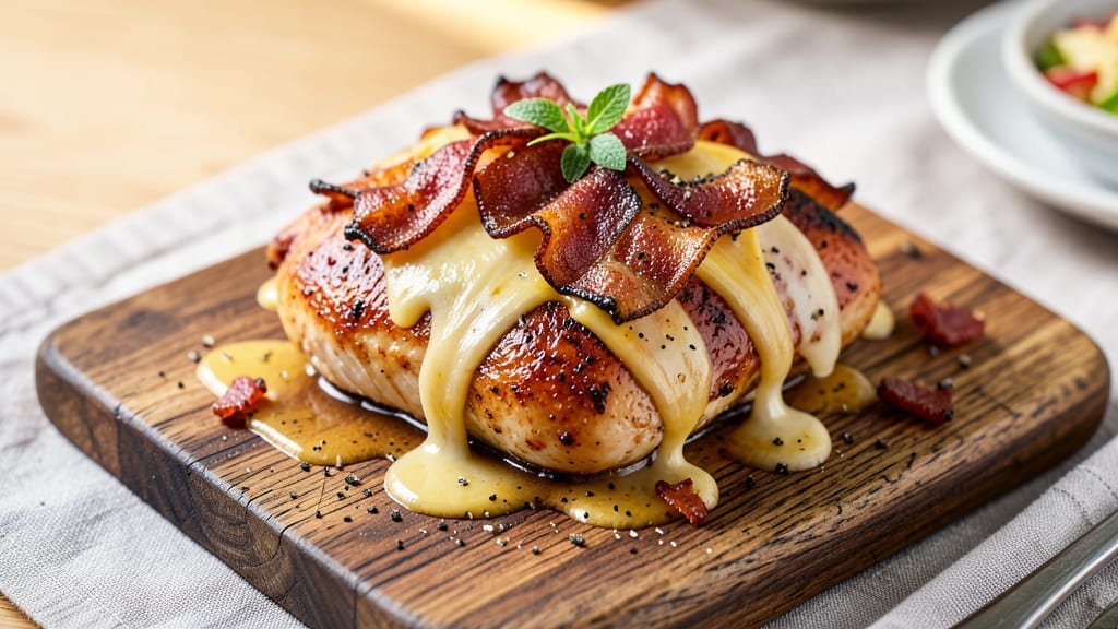 Baked Chicken With Bacon and Cheese Recipe: Crispy Bacon Crust and Melty Cheddar Layers