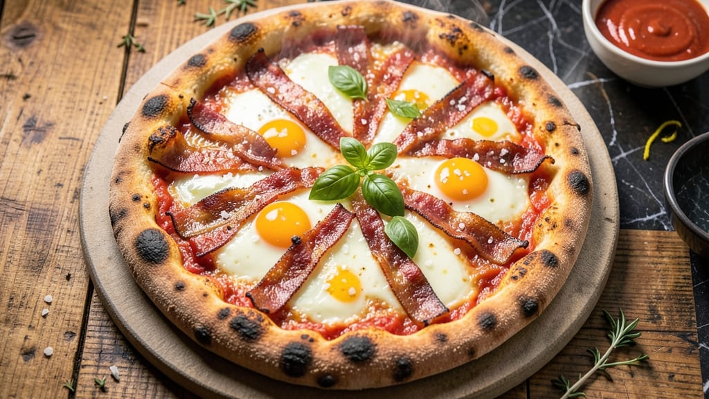 Bacon Egg Cheese Pizza Recipe: Crispy Crust With Runny Yolk Rivers