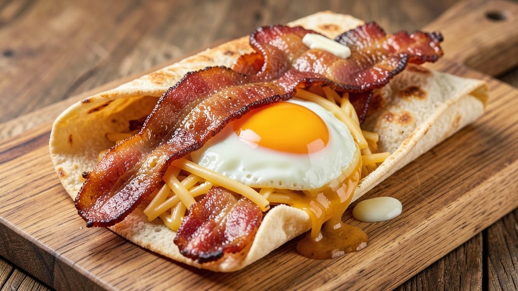 Bacon Egg and Cheese on a Roll Recipe: Crispy Tortilla Wraps With Runny Yolk Magic