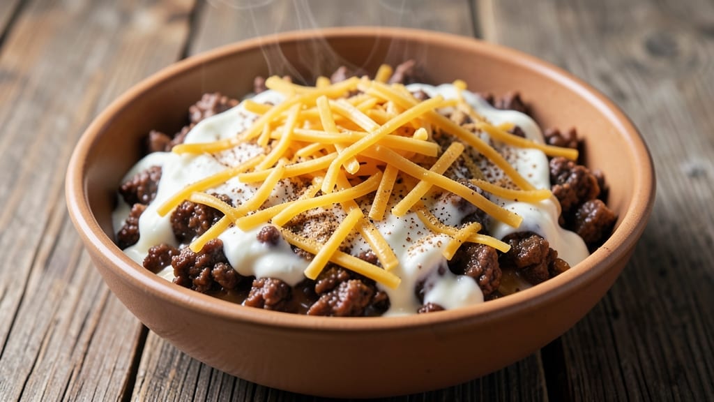 Beef and Cheese Dip Crock Pot Recipe: Smoky Cheddar Streaks and Crispy Bread Topping