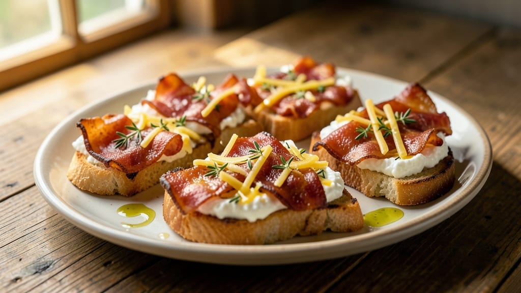 Almond Bacon Cheese Crostini Recipe: Crunchy Top, Gooey Core Magic