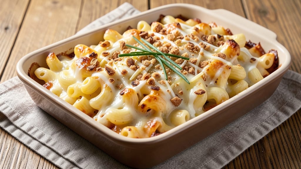 8x8 Macaroni and Cheese Recipe: Bread Crumb Crust Meets Silky Cheese Rivers