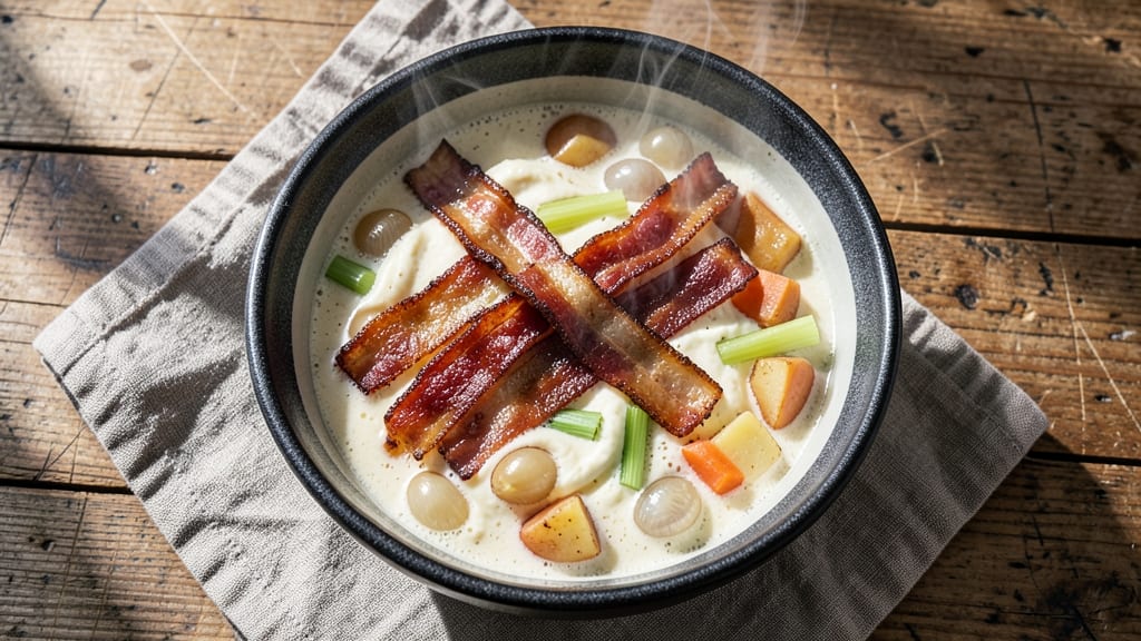 Bacon Beer Cheese Soup Recipe: Smoky Crispy Top With Three Cheese Swirls