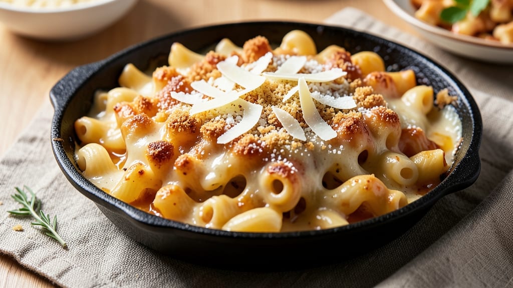 Baked Mac and Cheese Recipe with Cheddar and Gruyere: Triple-Cheese Crispy Top and Velvety Pull-Apart Magic
