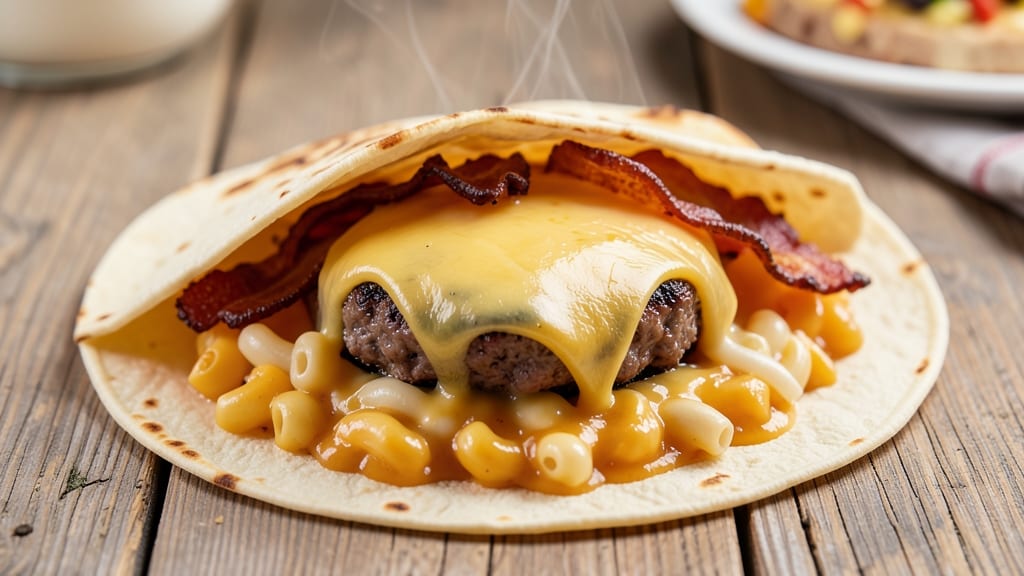 Bacon Mac and Cheese Burger Wrap Recipe: Crispy-Crusted, Smoky, Cheesy Handheld