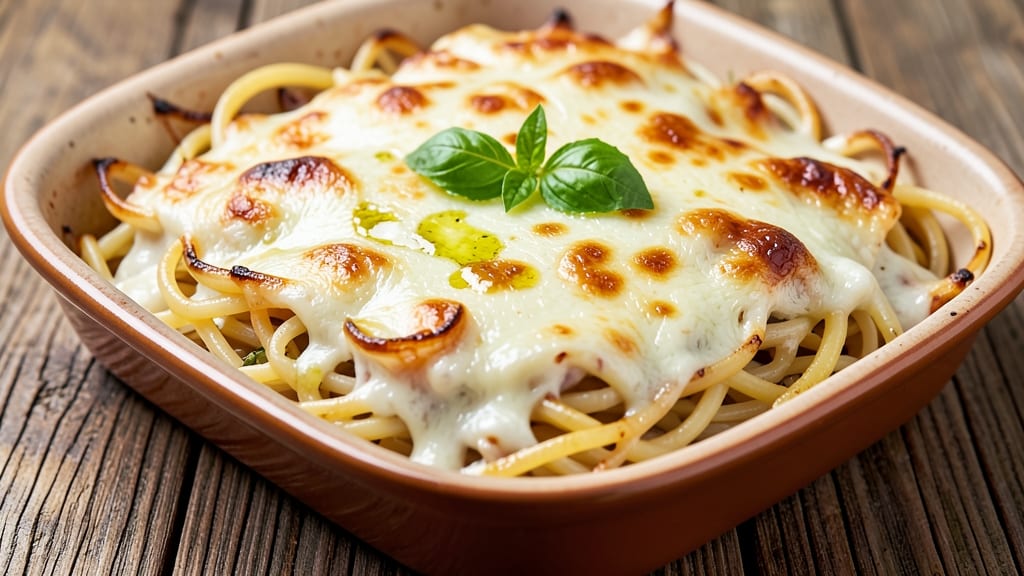 Baked Spaghetti Recipe with Cream Cheese and Cottage Cheese: Triple-Cheese Crunch and Stretchy Pulls