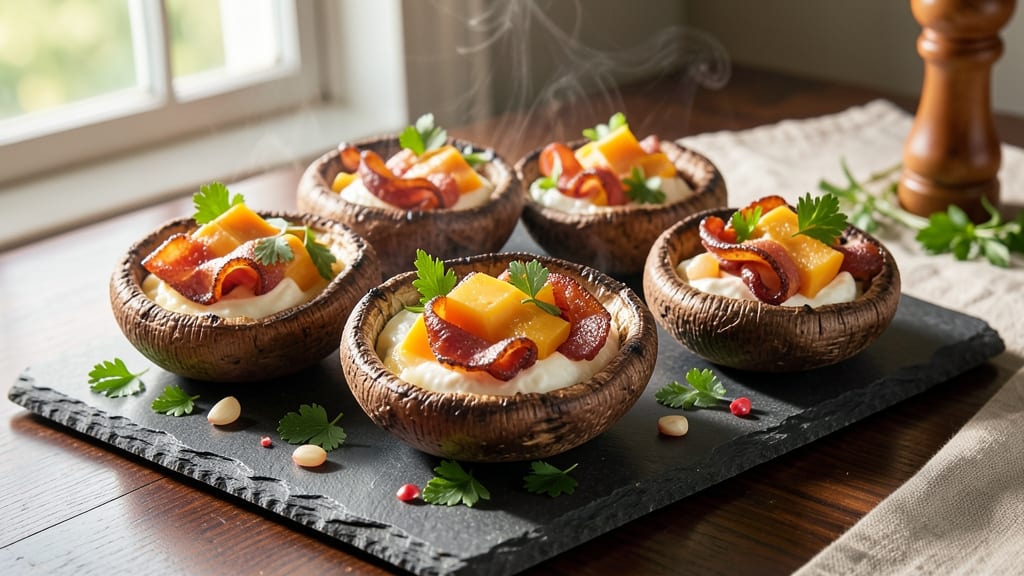 Bacon and Cheese Stuffed Mushrooms Recipe: Smoky Crispy Caps With Melty Pulls