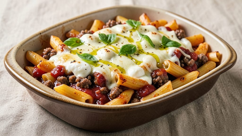 Baked Ziti With Meat and Ricotta Cheese Recipe: Layered Crispy Top, Gooey Cheese Pulls