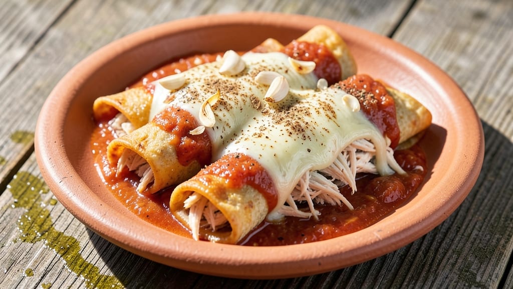 Authentic Chicken and Cheese Enchilada Recipe: Smoky Tortilla Wraps With Melted Monterey Jack