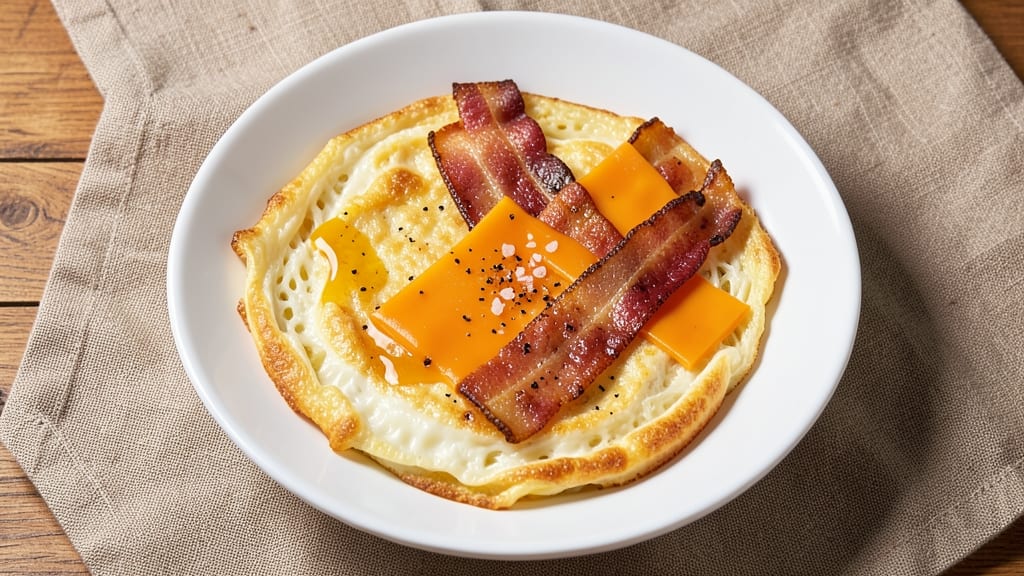 Bacon Egg and Cheese Omelet Recipe: Crispy Edges and Stringy Cheese Pulls